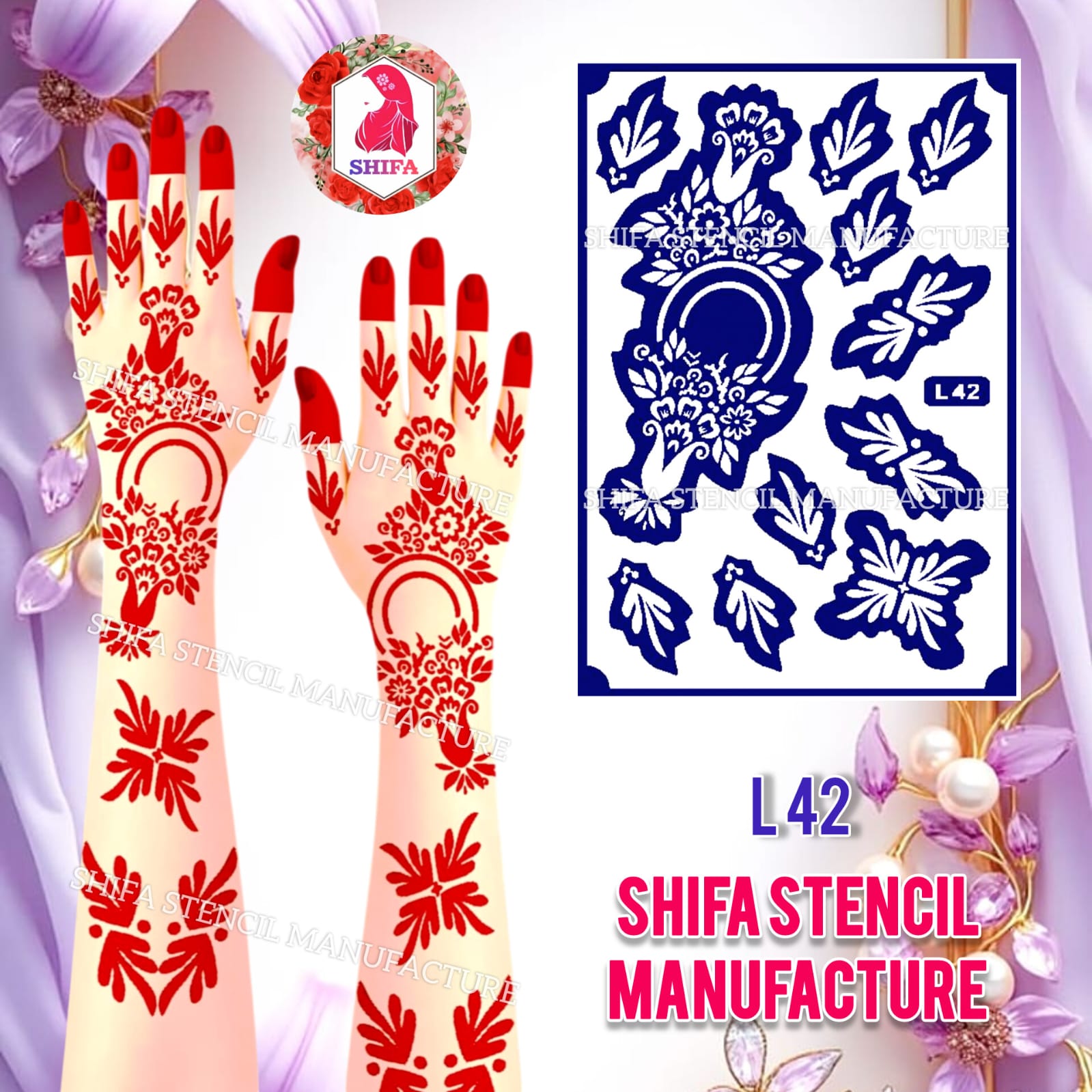 L 42 Royal Crescent Bloom Sticker Overview Henna Stencil